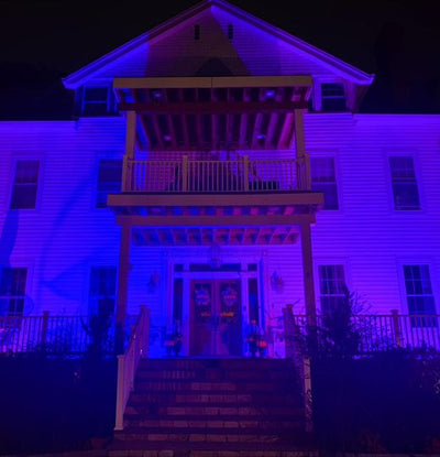 We turned on the Halloween lights tonight and the house looks so spooky!!